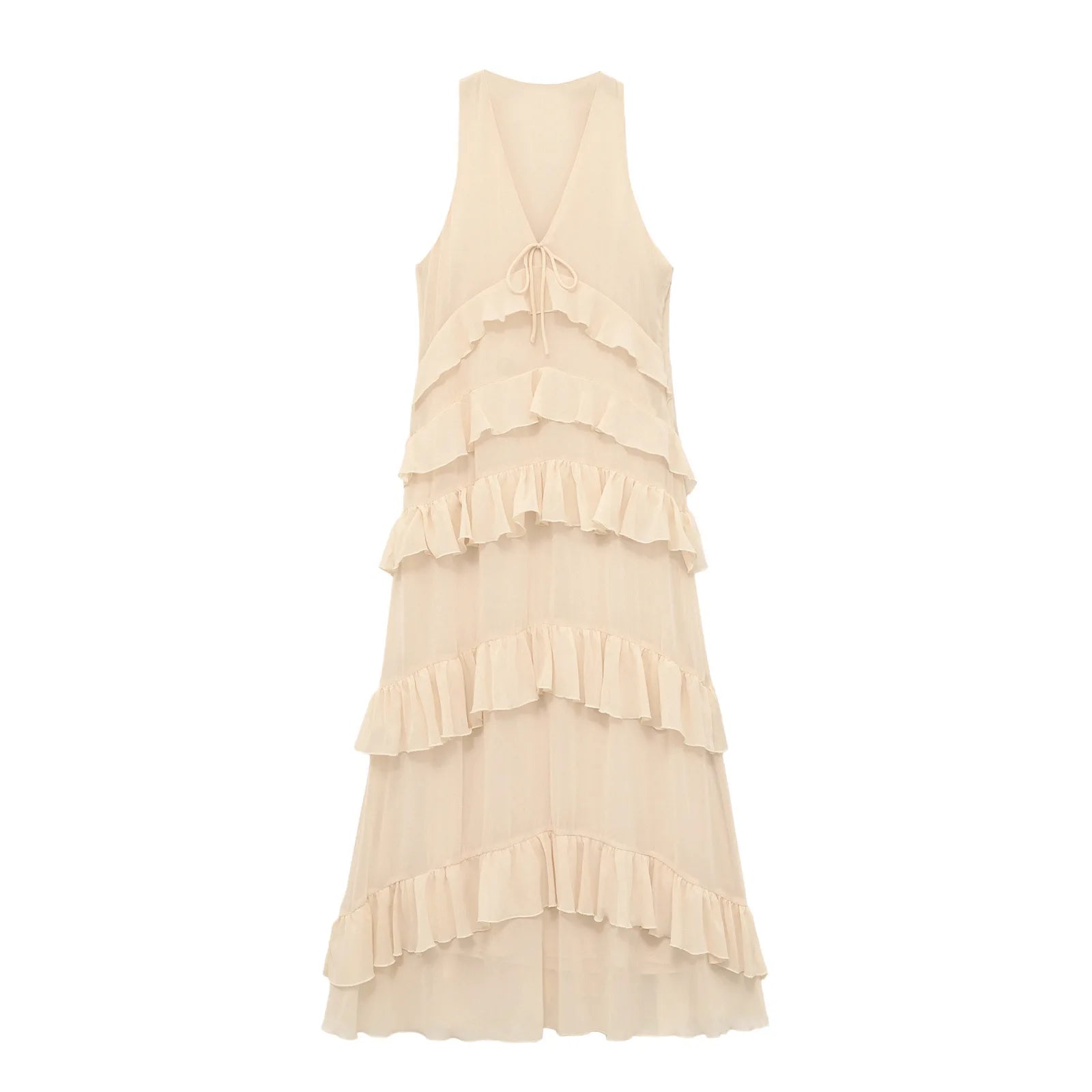 Stylish Commuter Laminated V-Neck Solid Color Midi Ladies Dress