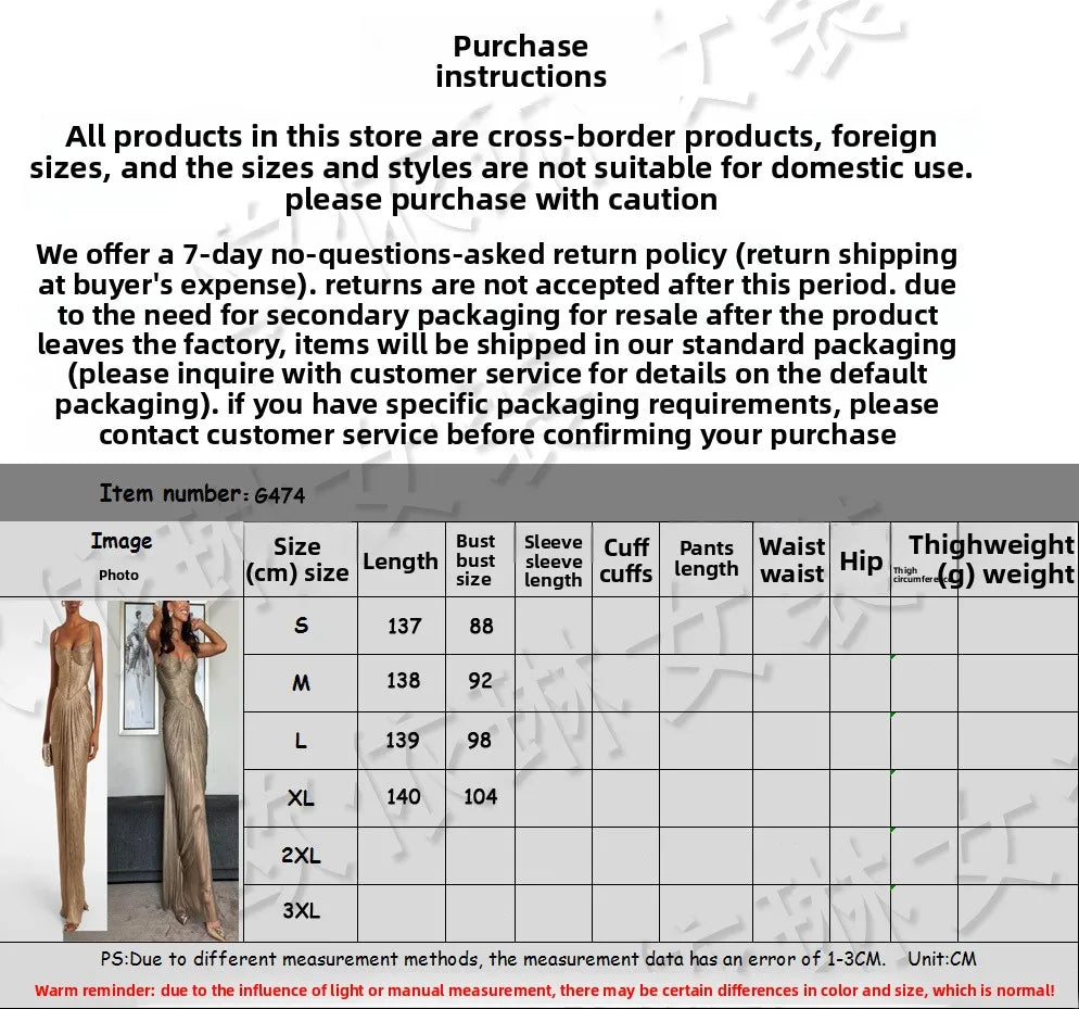 New European and American pleated gilded tie-waist dress, INS casual party split hem women's formal gown