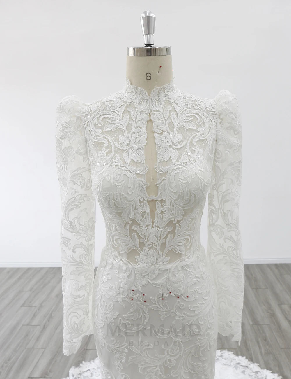 Long Sleeves High Neck Court Train Heavy Lace Mermaid Wedding Dress 2026