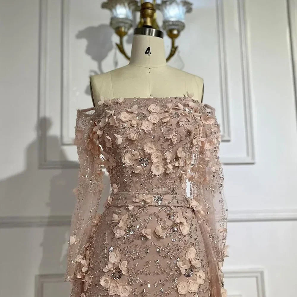 SERENE HILL Pink Off-the-Shoulder Mermaid Evening Dress Lace-Up Appliques Gown for Women Wedding Party GLA72641 Customized