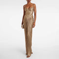 New European and American pleated gilded tie-waist dress, INS casual party split hem women's formal gown