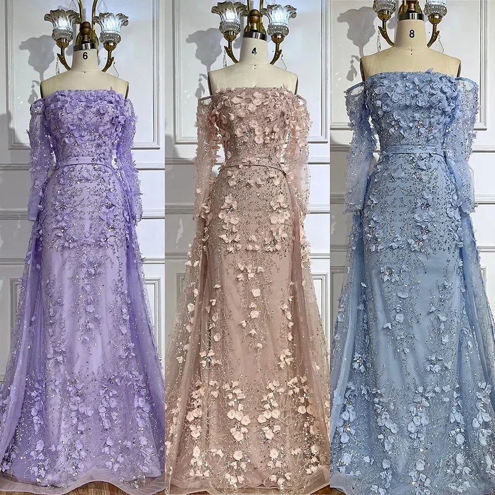 SERENE HILL Pink Off-the-Shoulder Mermaid Evening Dress Lace-Up Appliques Gown for Women Wedding Party GLA72641 Customized